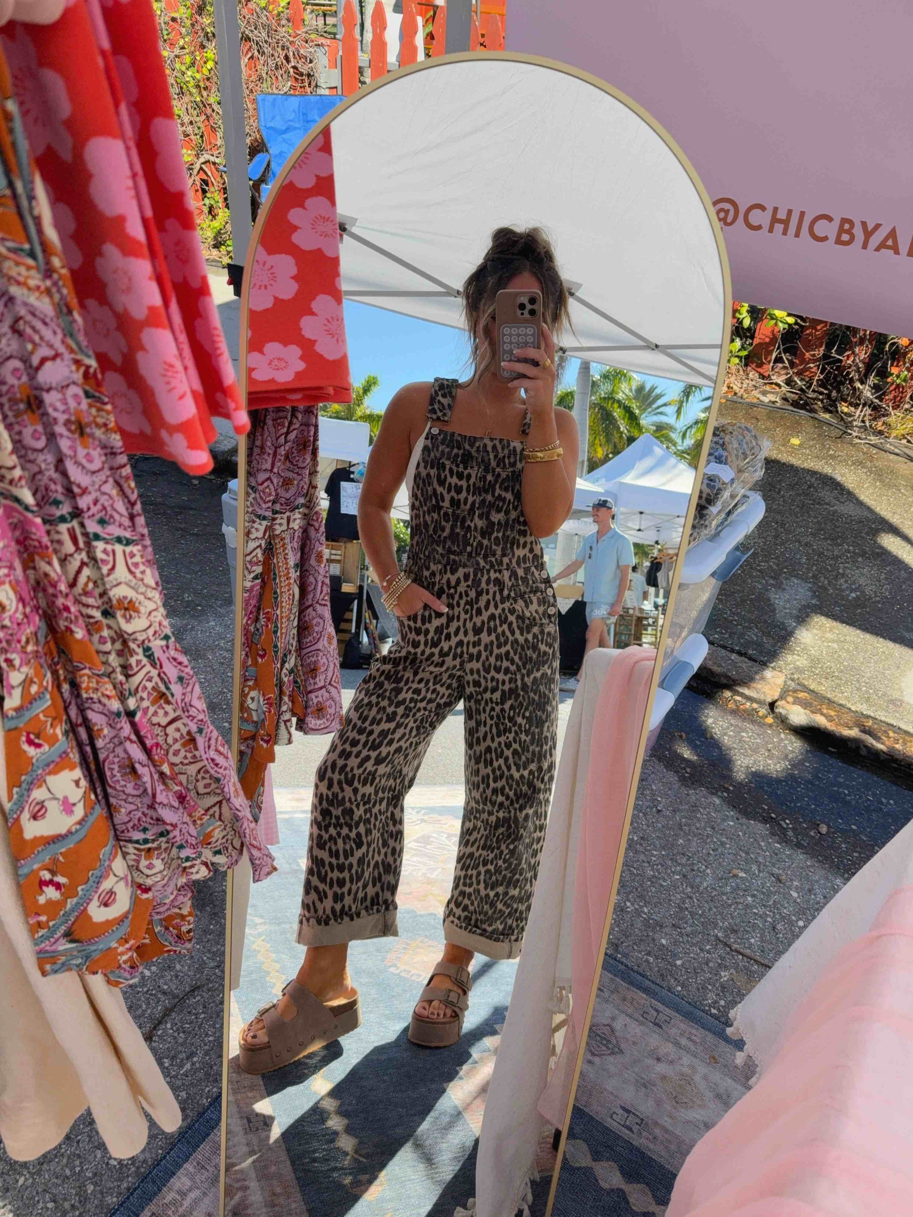 Leopard Print Barrel Overalls