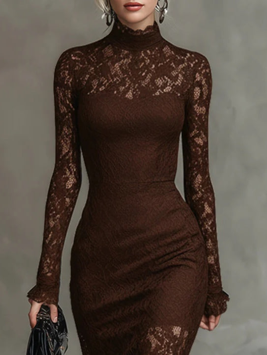 Exquisite High-neck Lace Fishtail Maxi Dress