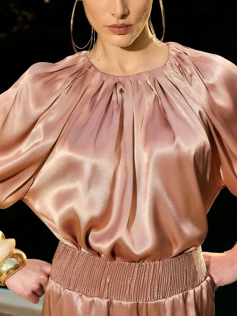 Elegant Ruched Satin Tapered Pants