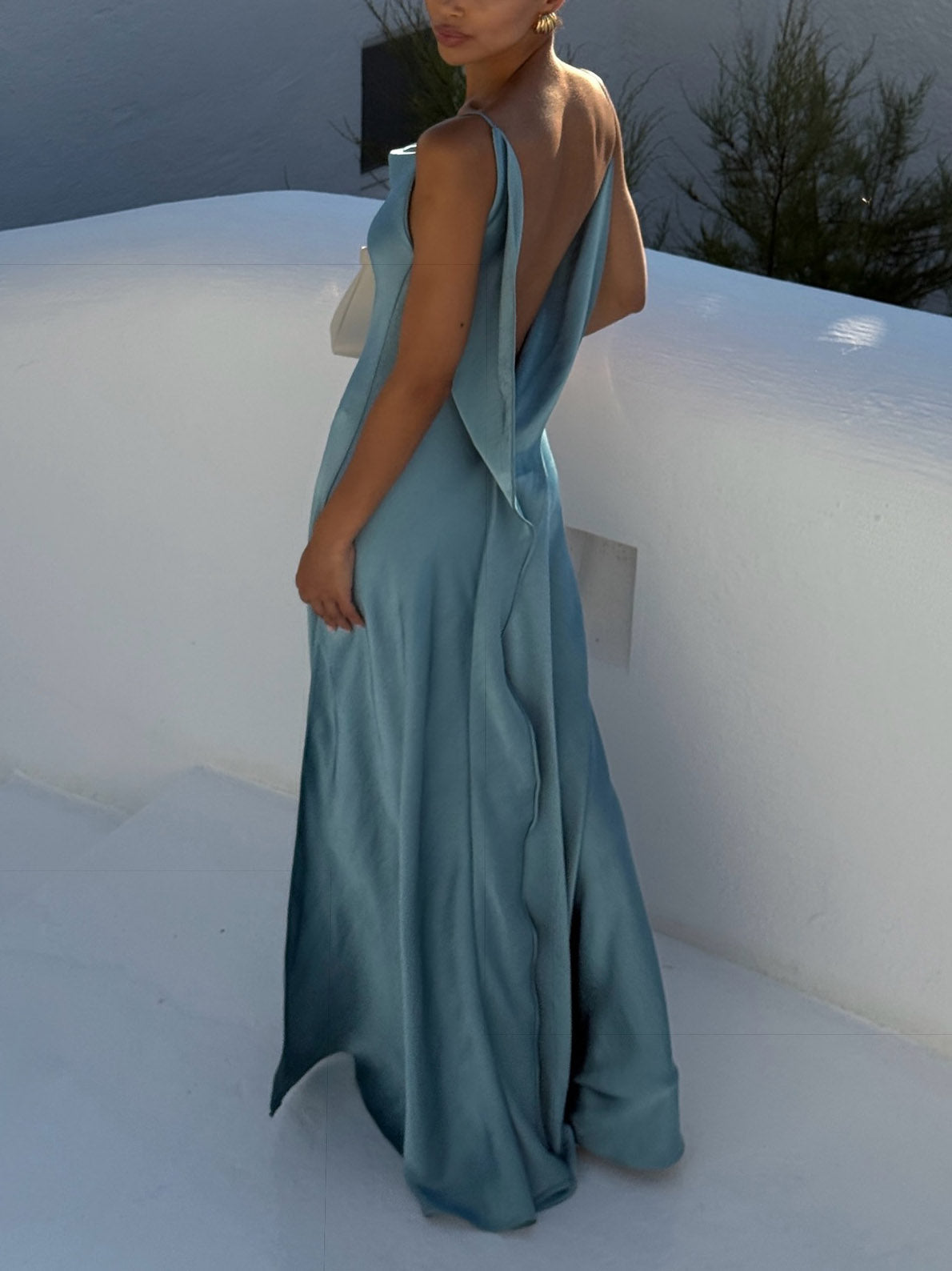 Sexy Elegant Satin Side High Slit Maxi Dress