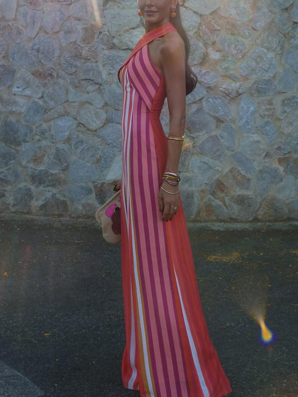 Summer Sunset Samba Cross-Strap Striped Maxi Dress