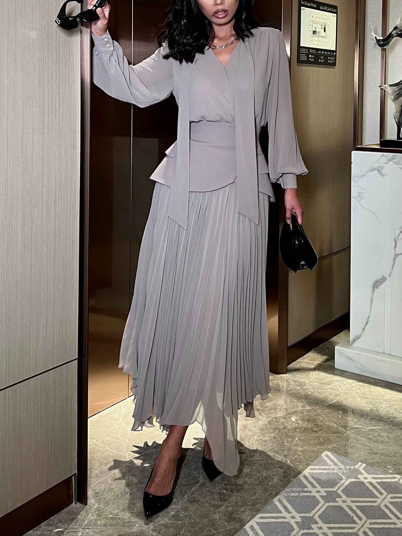 Elegant Tie-Neck Long-Sleeve Blouse