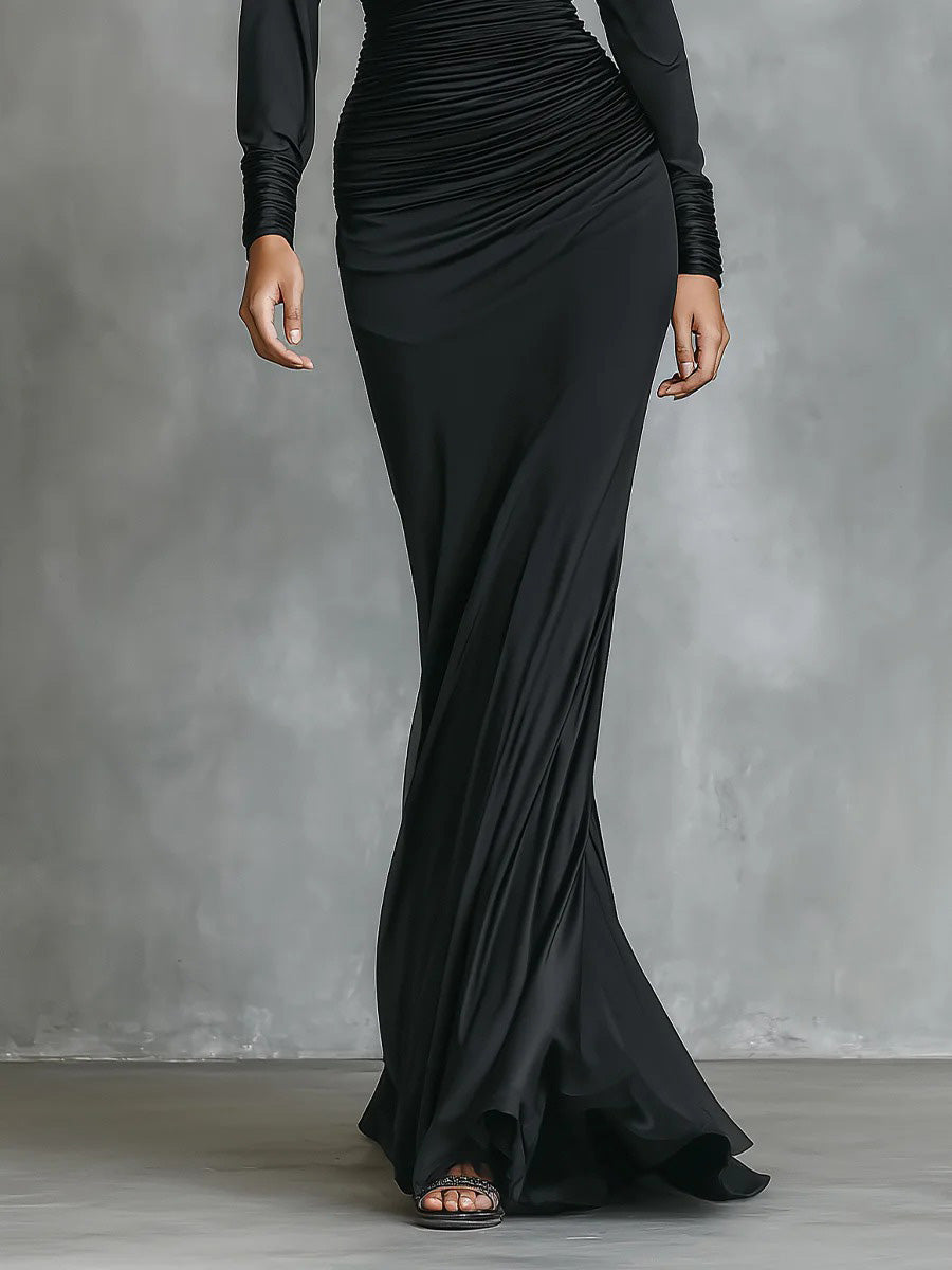 Elegant One-shoulder Pleated Mermaid Maxi Dress