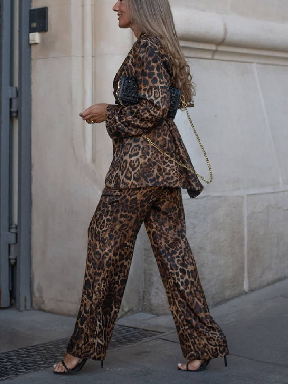 Fashion Leopard Print Lapel Blazer
