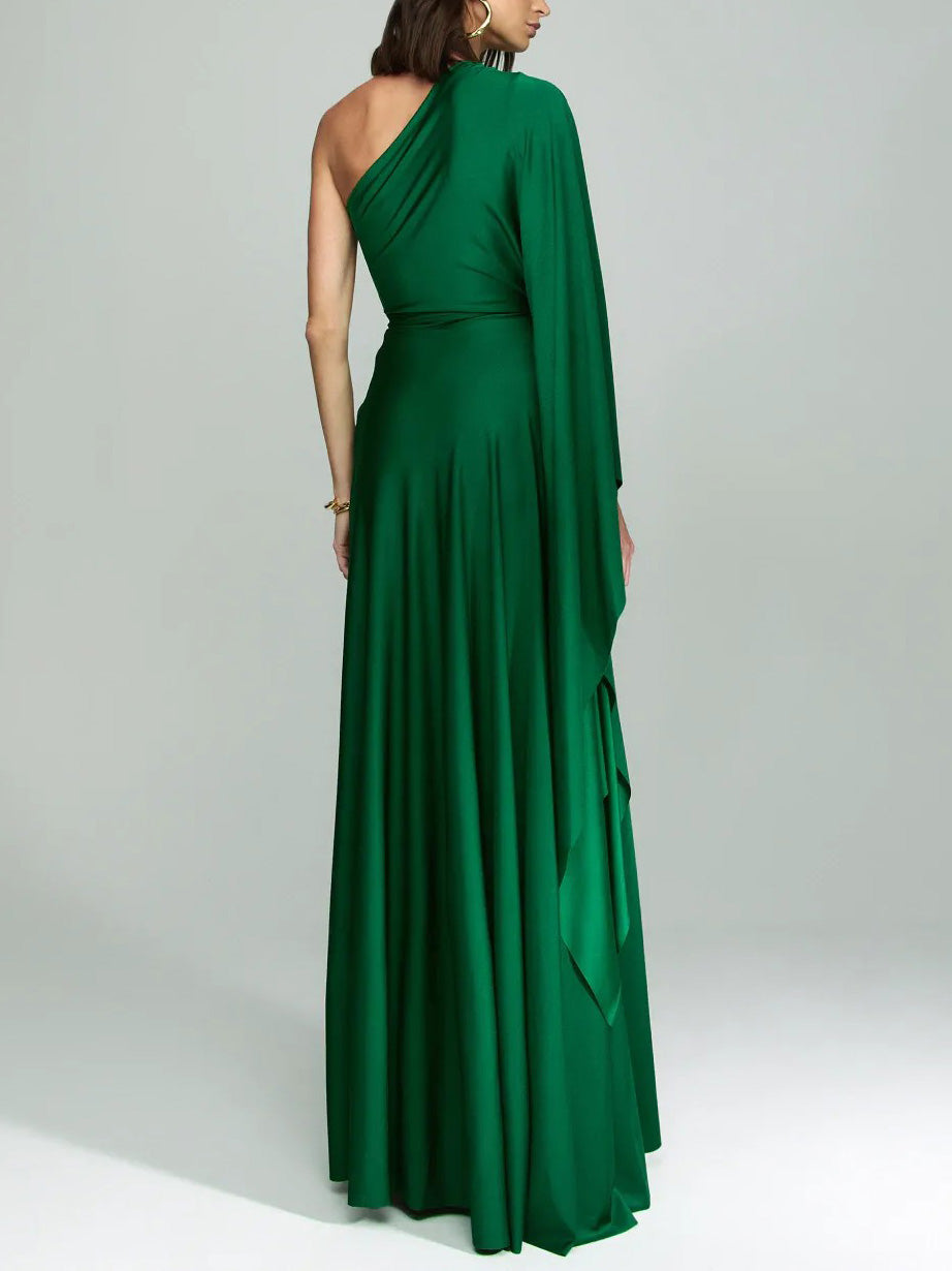 Elegant One Shoulder Long Party Slit Maxi Dress