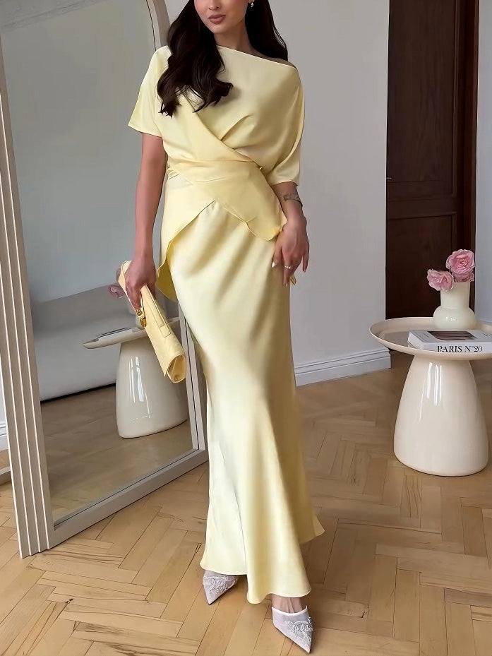 Elegant Draped Satin Fishtail Skirt