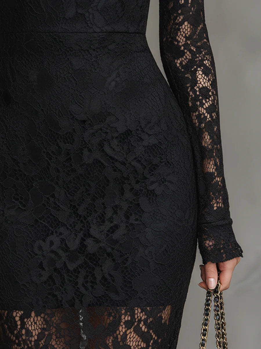 Exquisite High-neck Lace Fishtail Maxi Dress