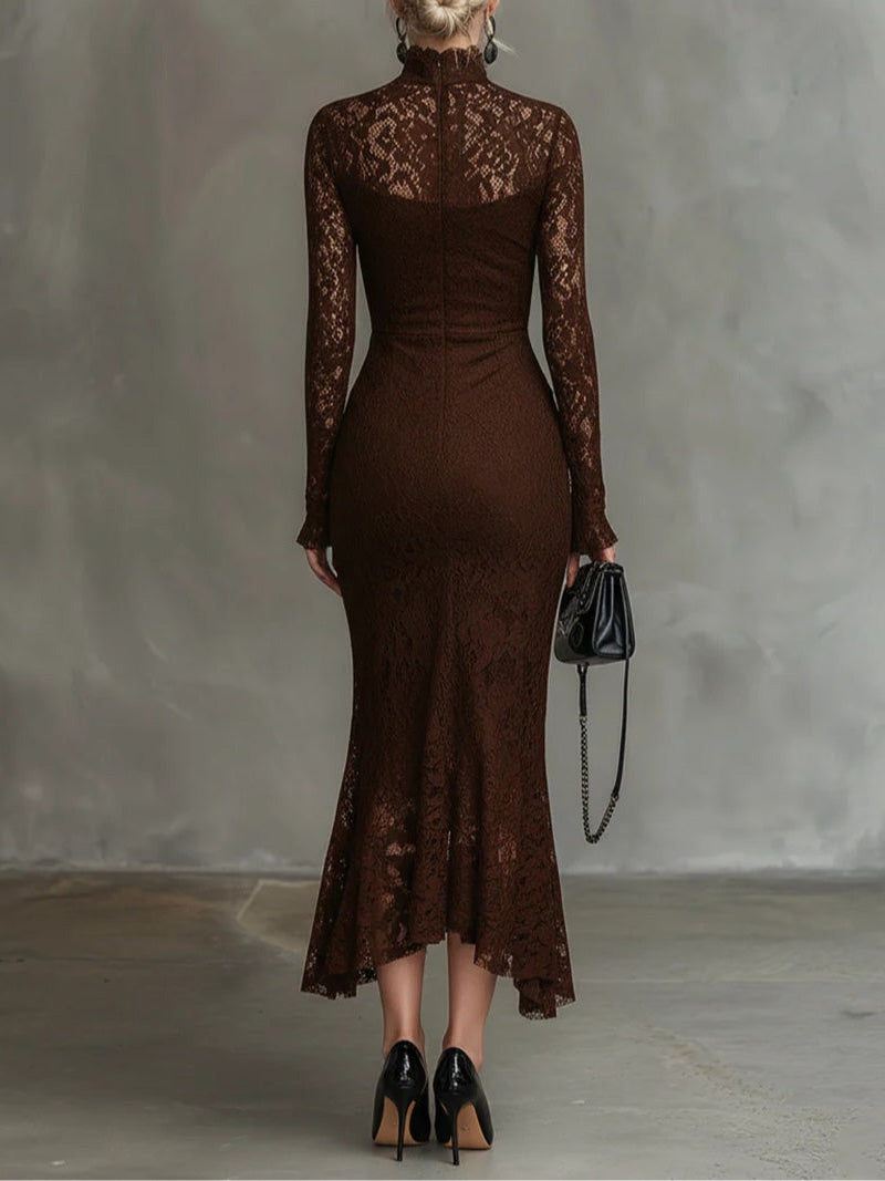 Exquisite High-neck Lace Fishtail Maxi Dress