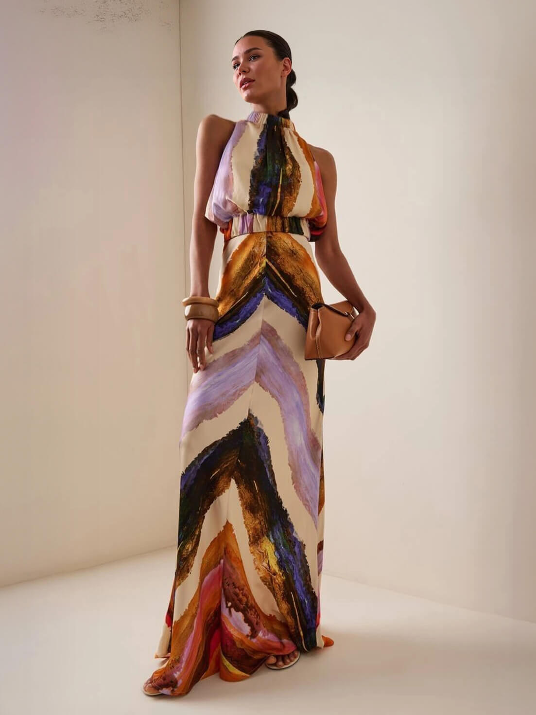 Elegant and Unique Abstract Print Elastic Waist Maxi Skirt
