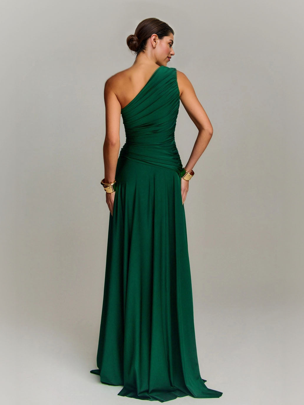 Elegant Draped One Shoulder Cocktail Maxi Dress