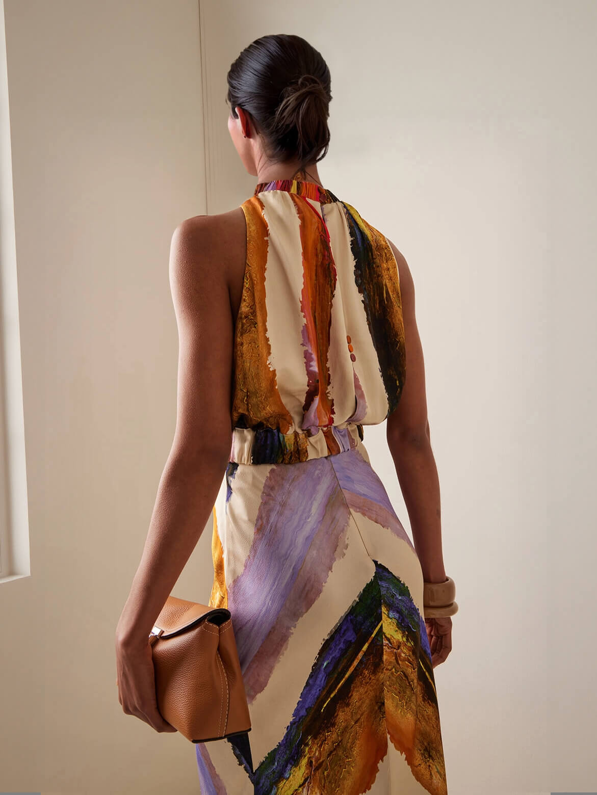 Elegant and Unique Abstract Print Elastic Waist Maxi Skirt