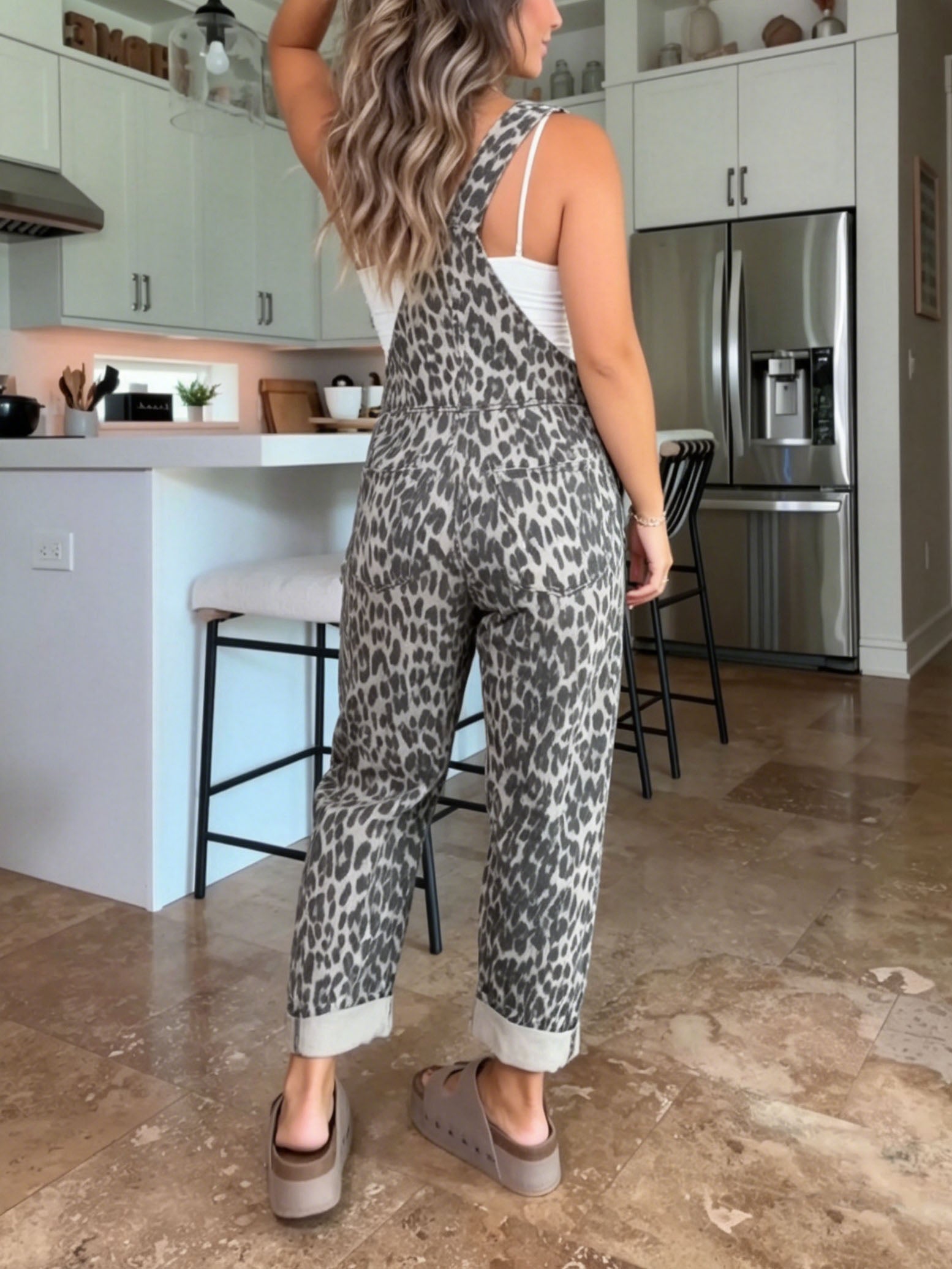 Leopard Print Barrel Overalls