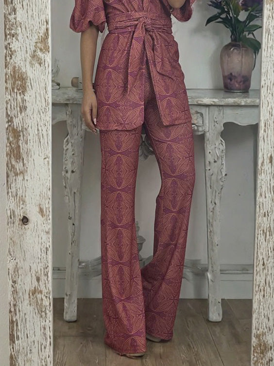 Casual Ethnic Style Printed Flared Pants