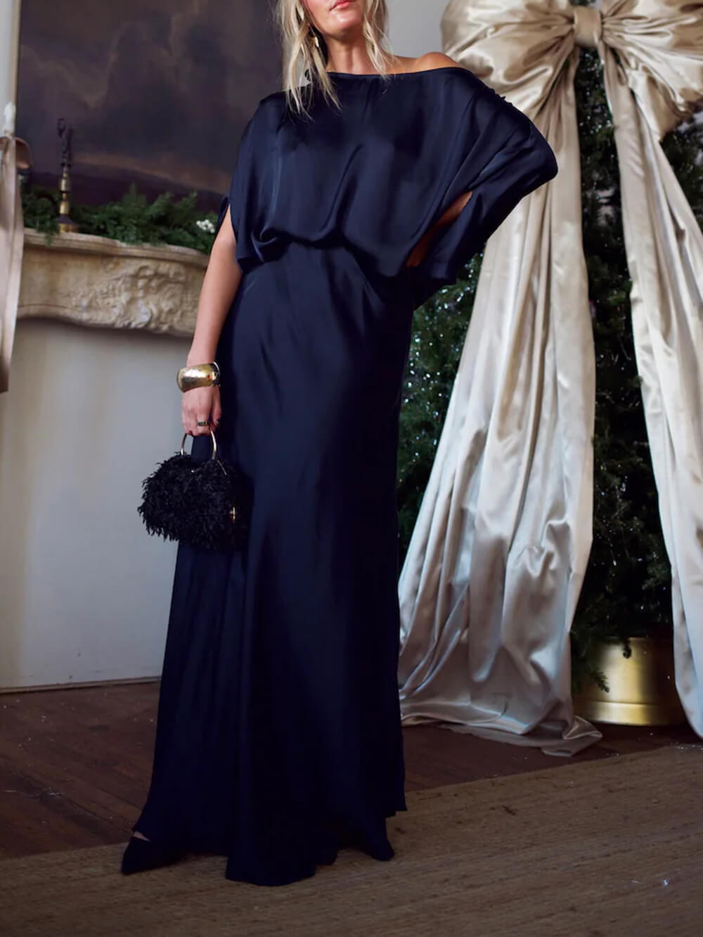 Exquisite Satin Pleated Shirt and High-Waist Maxi Skirt Set