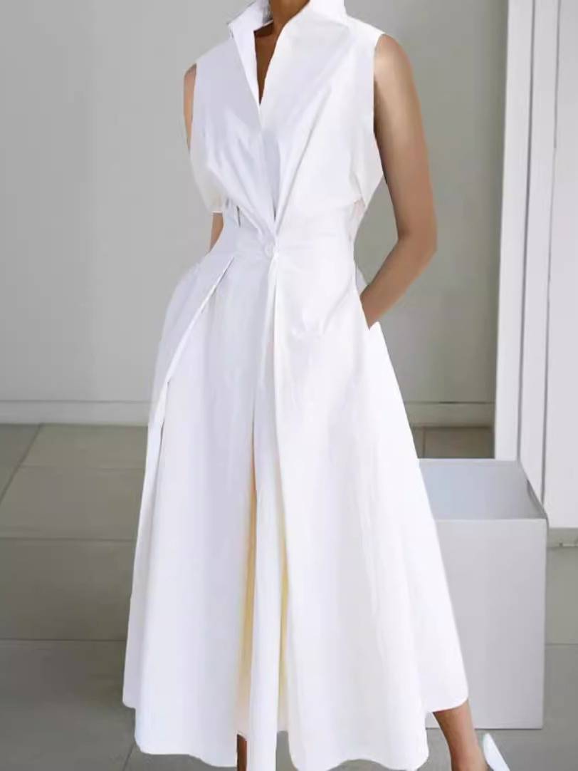 Vertical Collar V-neck A- Shaped Dress