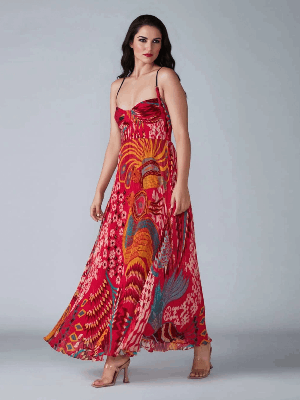 Unique Print A-Line Sling Maxi Dress