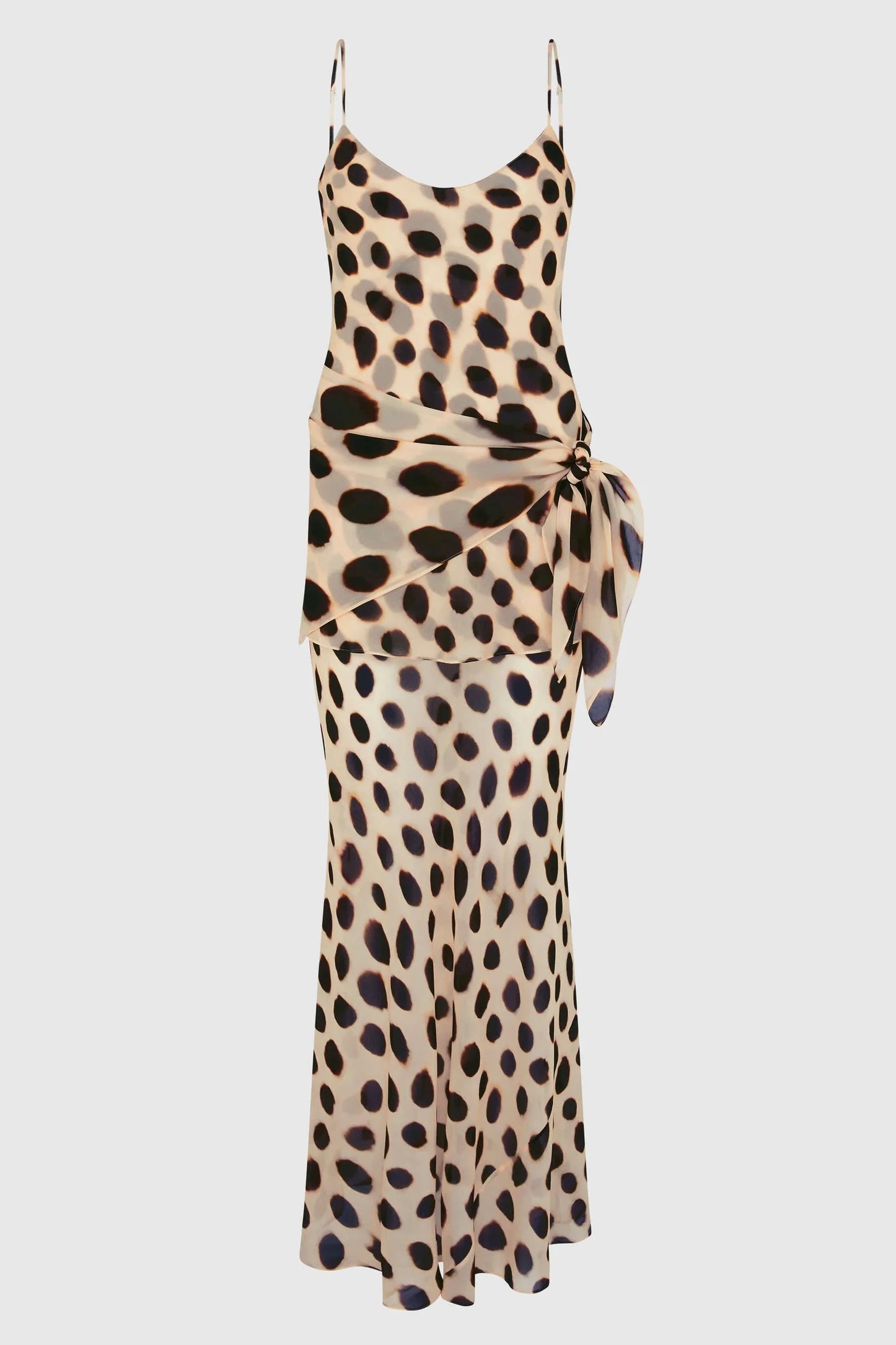 Ozias Leopard Polka Dot Pattern Scoop Neck Removable Scarf Detail Slip Maxi Dress