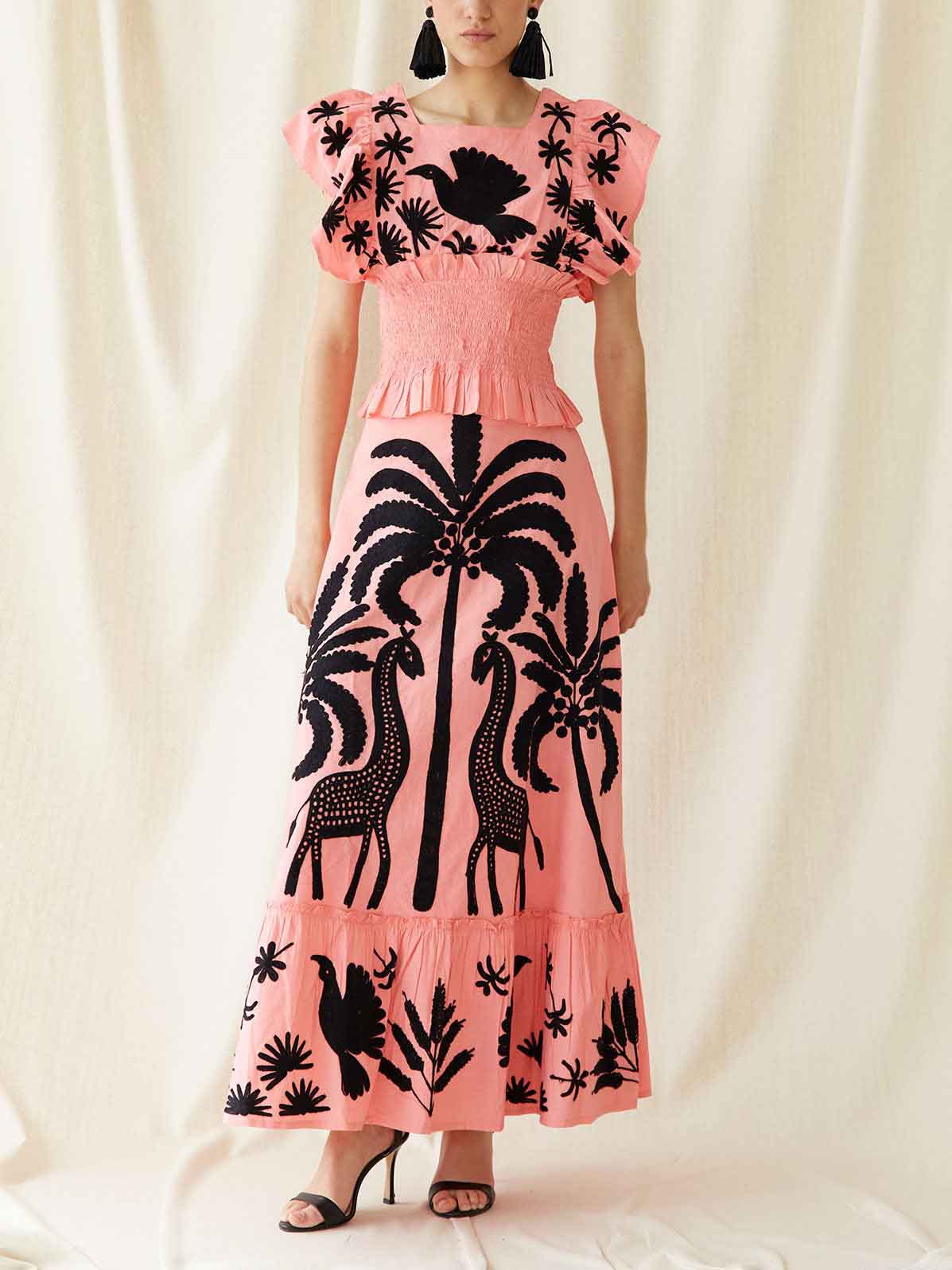 Elegant Palm Tree And Exotic Bird Print Skirt