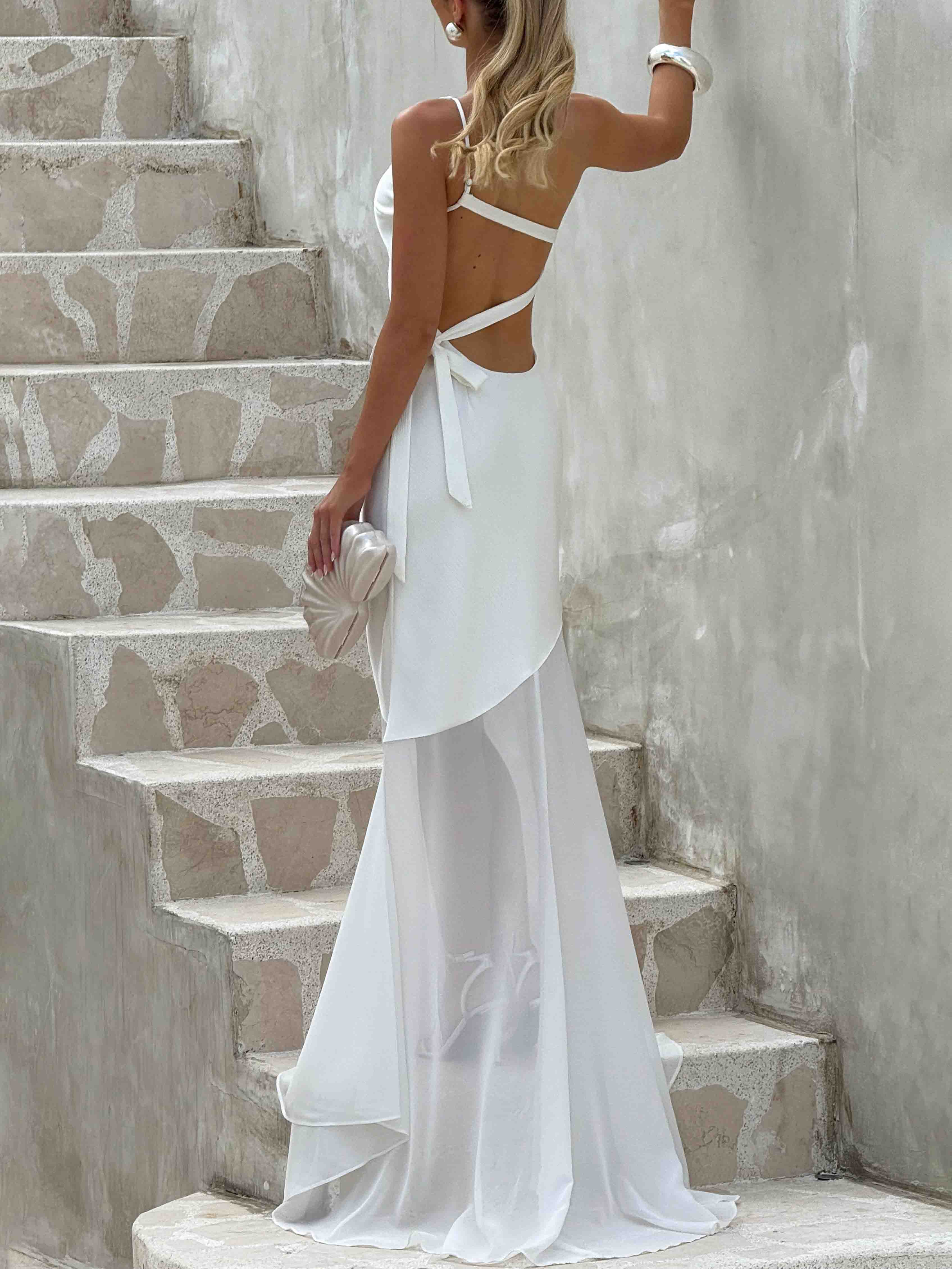 Elegant One Shoulder Sheer Hem Maxi Dress