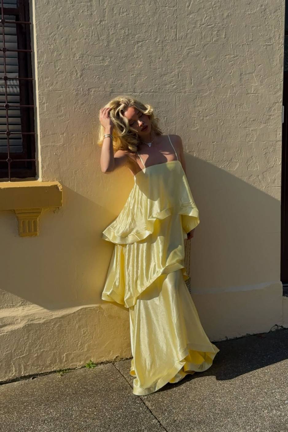 Elegant Three-layer Ruffle Sling Maxi Dress