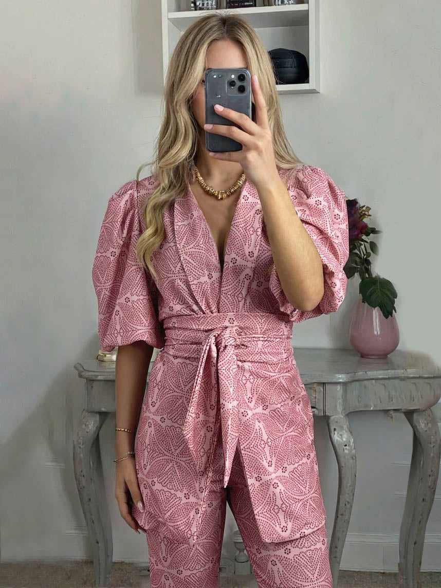 Casual Ethnic Style Printed Puff Sleeve Shirt