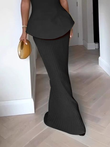 Elegant Tube Top High Waist Pleated Skirt Two Piece Set