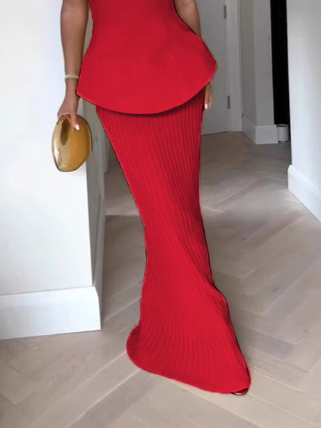 Elegant Tube Top High Waist Pleated Skirt Two Piece Set