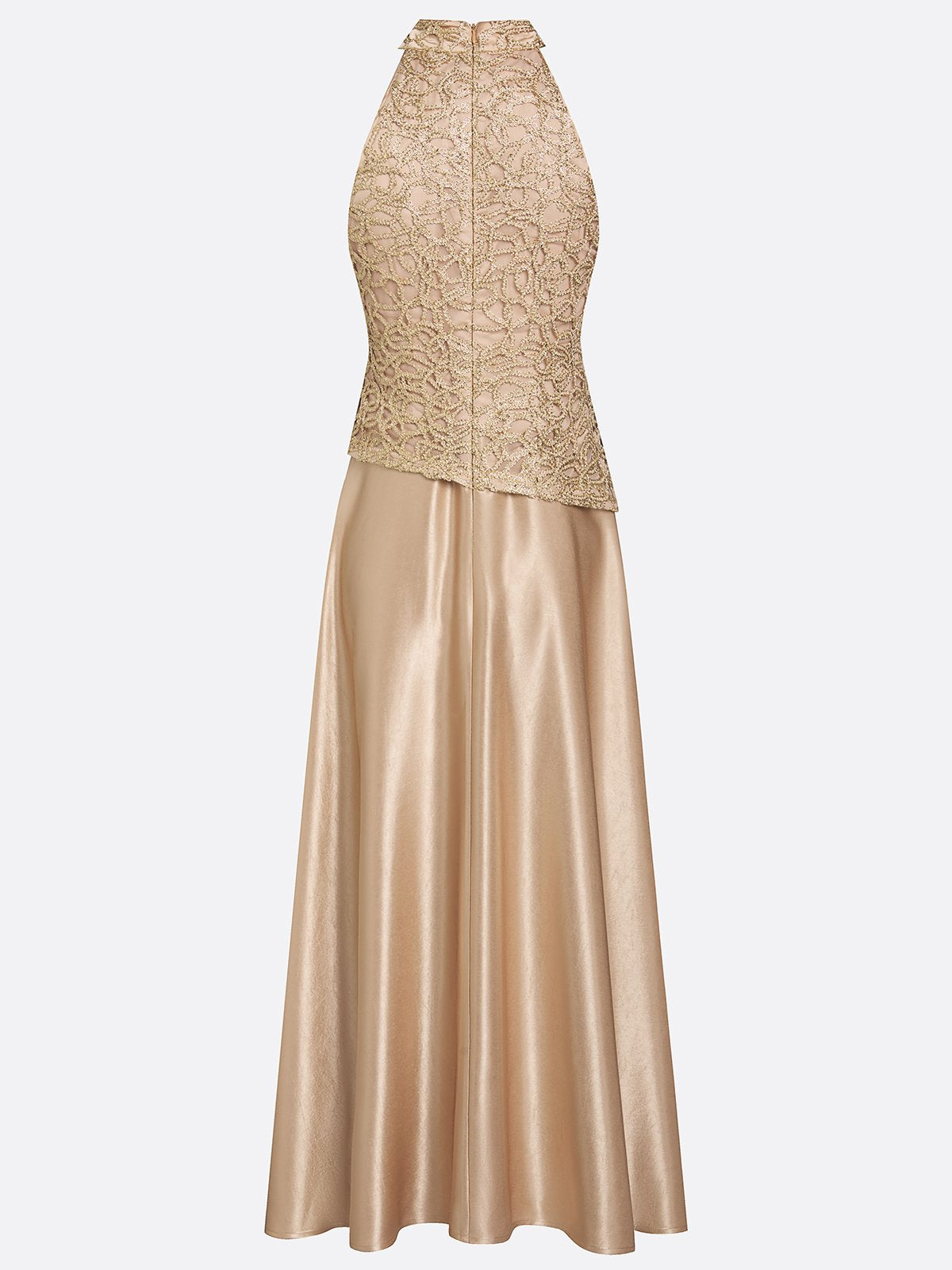 Elegant Backless Lace Satin Maxi Dress