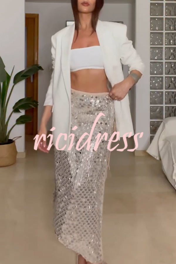 Multiple Ways To Wear Sequin Side Slit Lace-up Irregular Hem Midi Skirt
