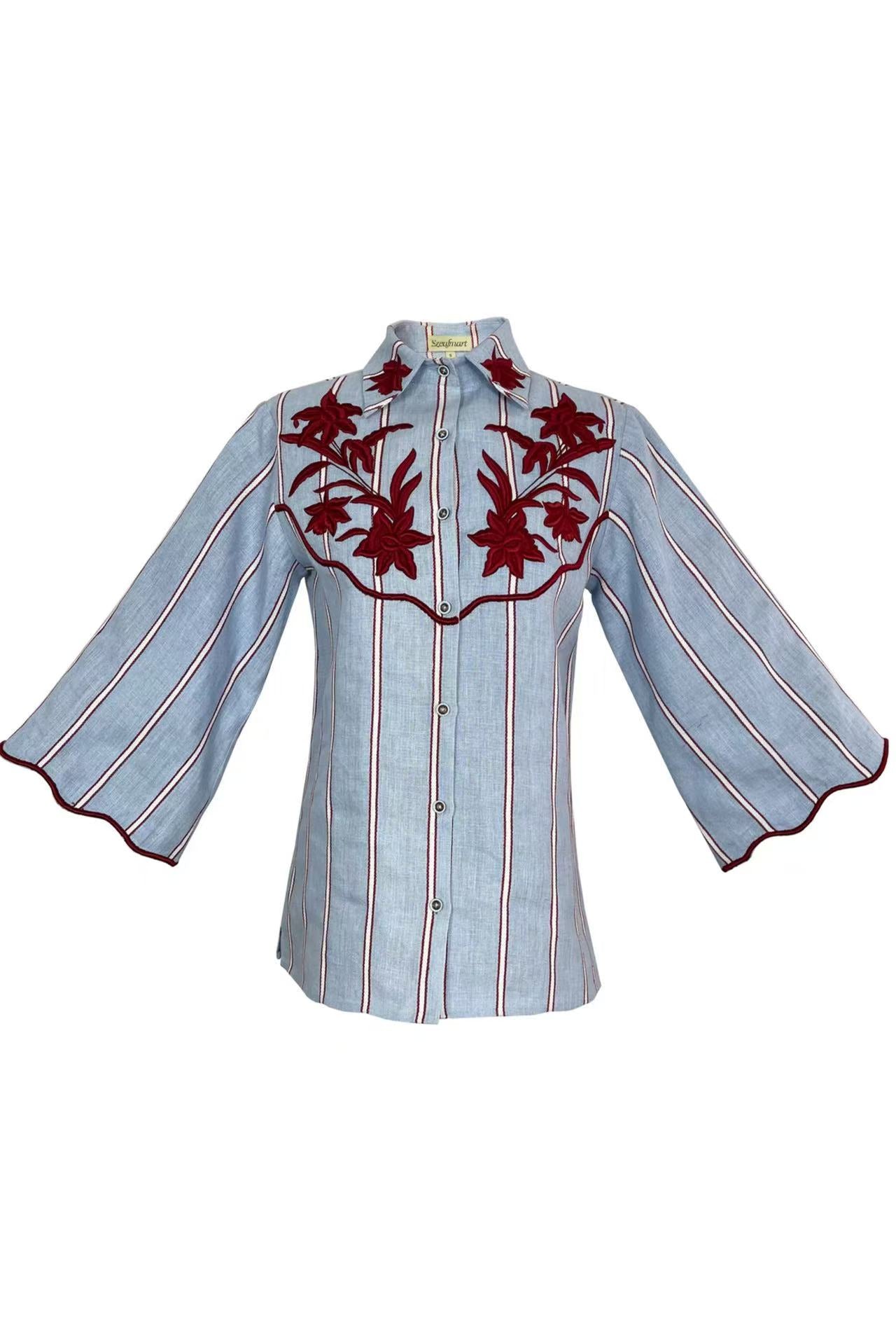 Delirio Linen-Blend Set with Printed Embroidery and Stripe Patterns