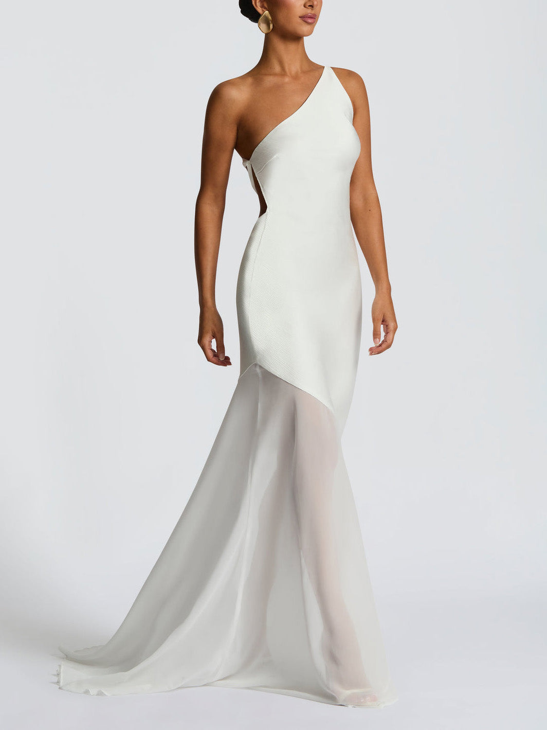 Elegant One Shoulder Sheer Hem Maxi Dress