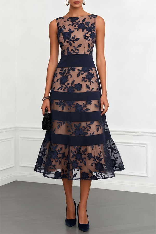 alluring dream navy blue floral mesh lace trumpet midi dress NWT Lulus Alluring Dream Navy Blue Floral Mesh Lace Trumpet Midi Dress size S