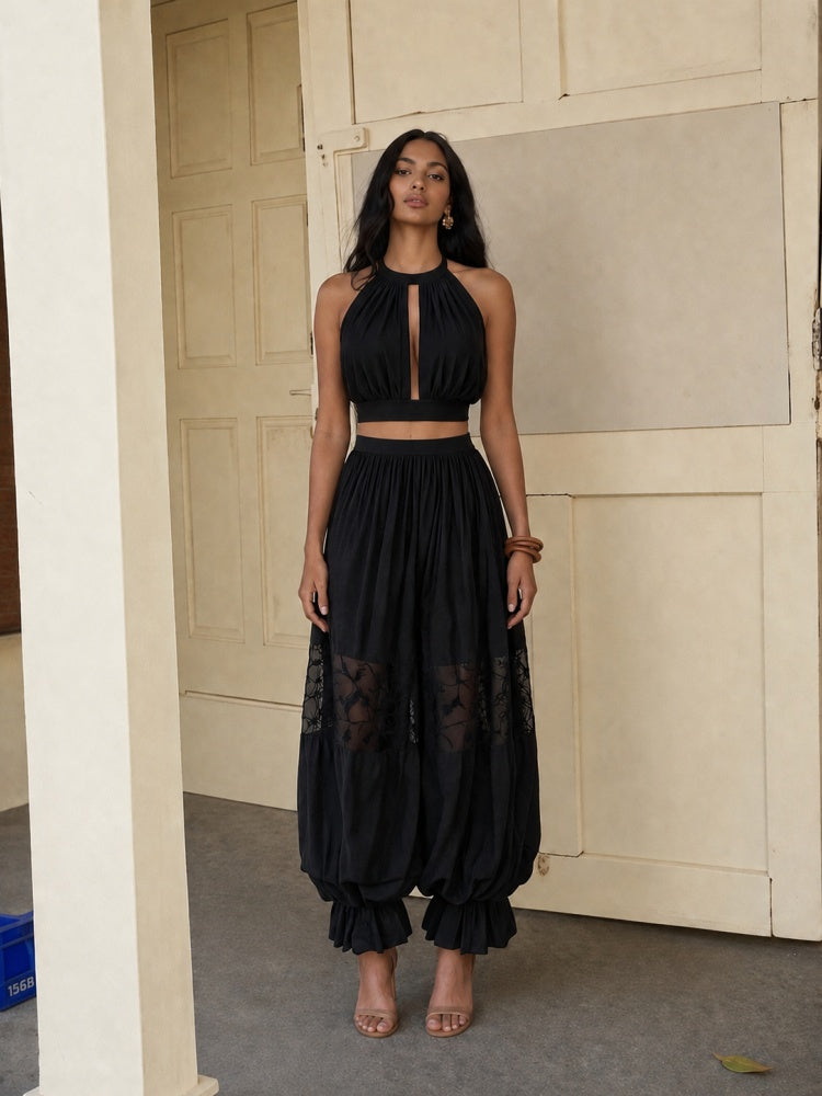 Keyhole Back Cropped Wide-Leg Pant Set