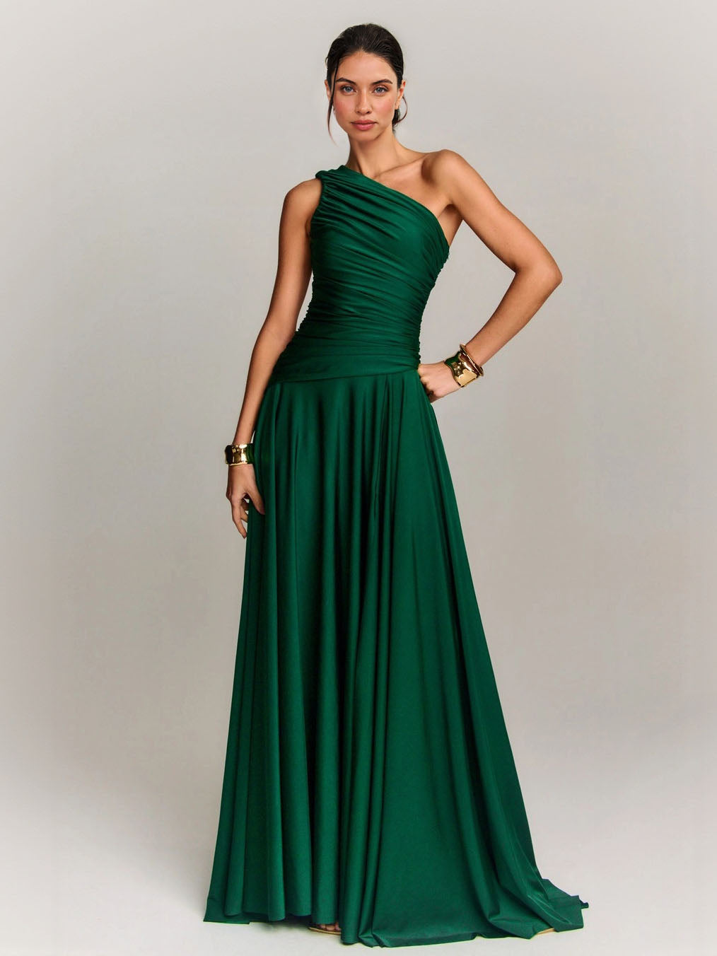 Elegant Draped One Shoulder Cocktail Maxi Dress