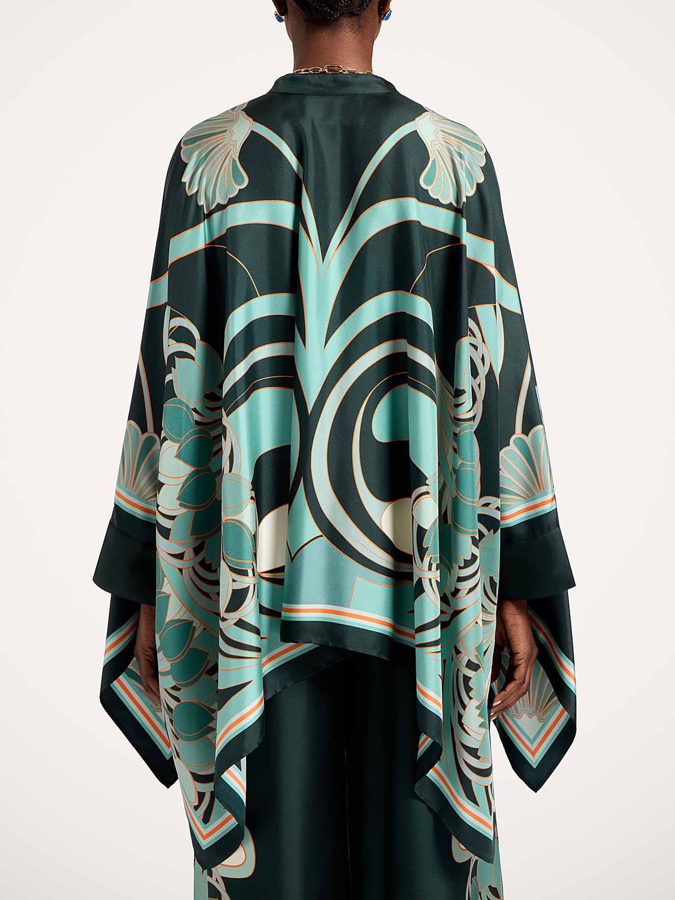 Elegant Abstract Print Satin Shirt & Wide Leg Pants Set