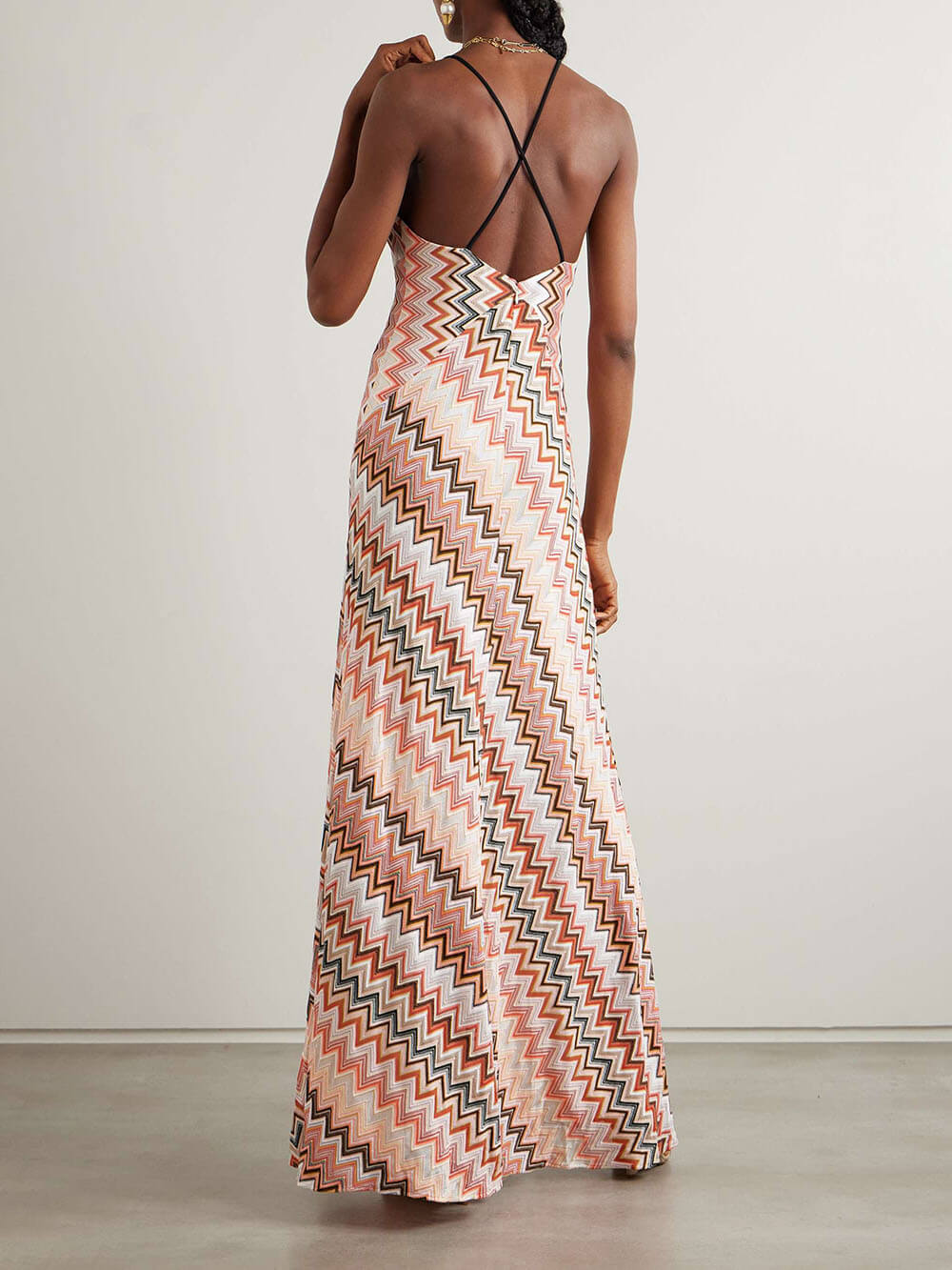 Elegant Crochet Printed Open Back Maxi Dress