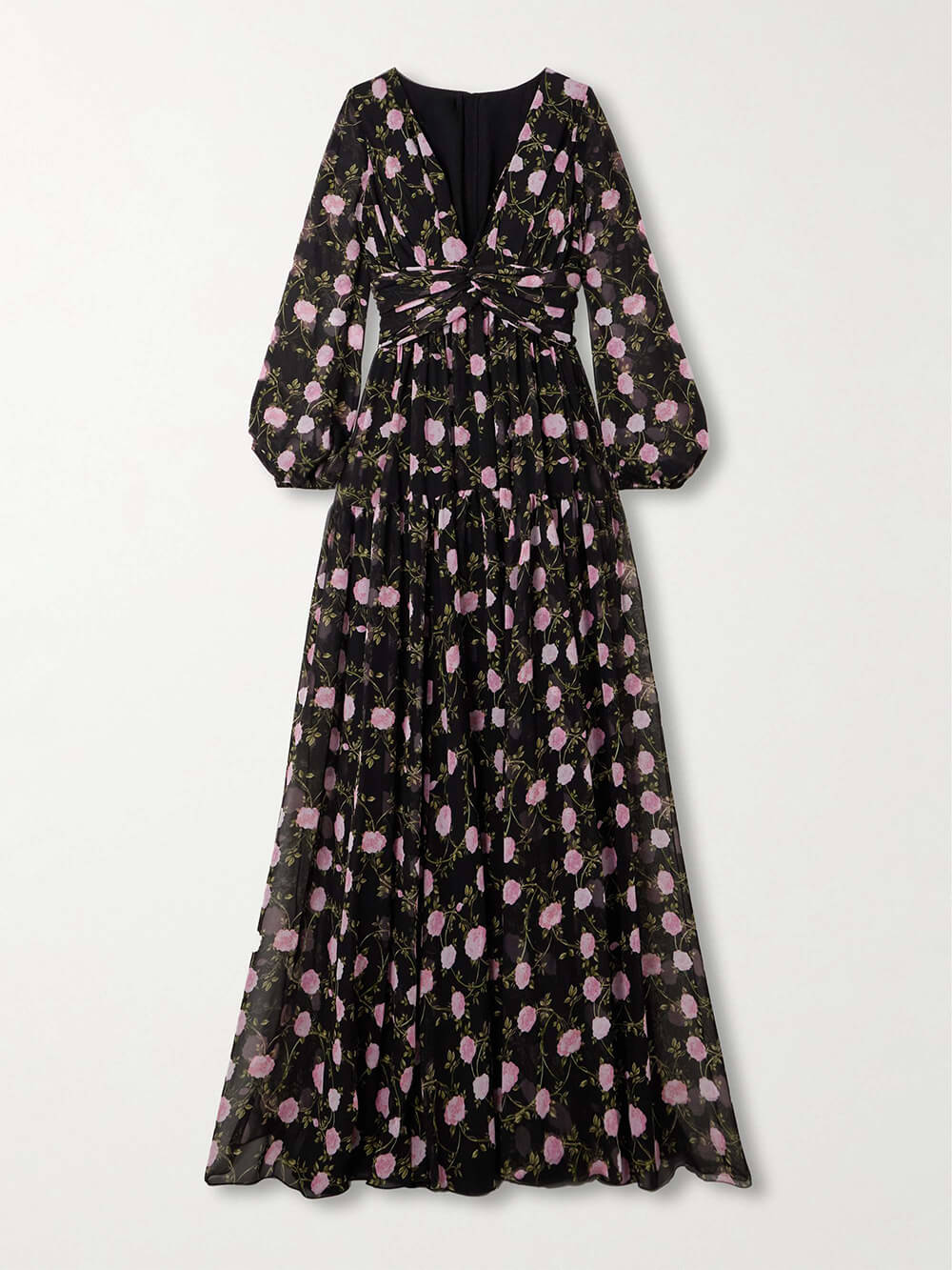 Romantic Exquisite Pleated Floral Print Chiffon Maxi Dress