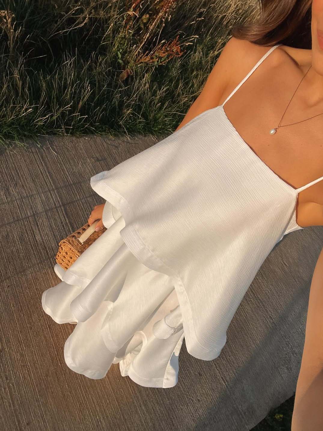 Elegant Three-layer Ruffle Sling Maxi Dress