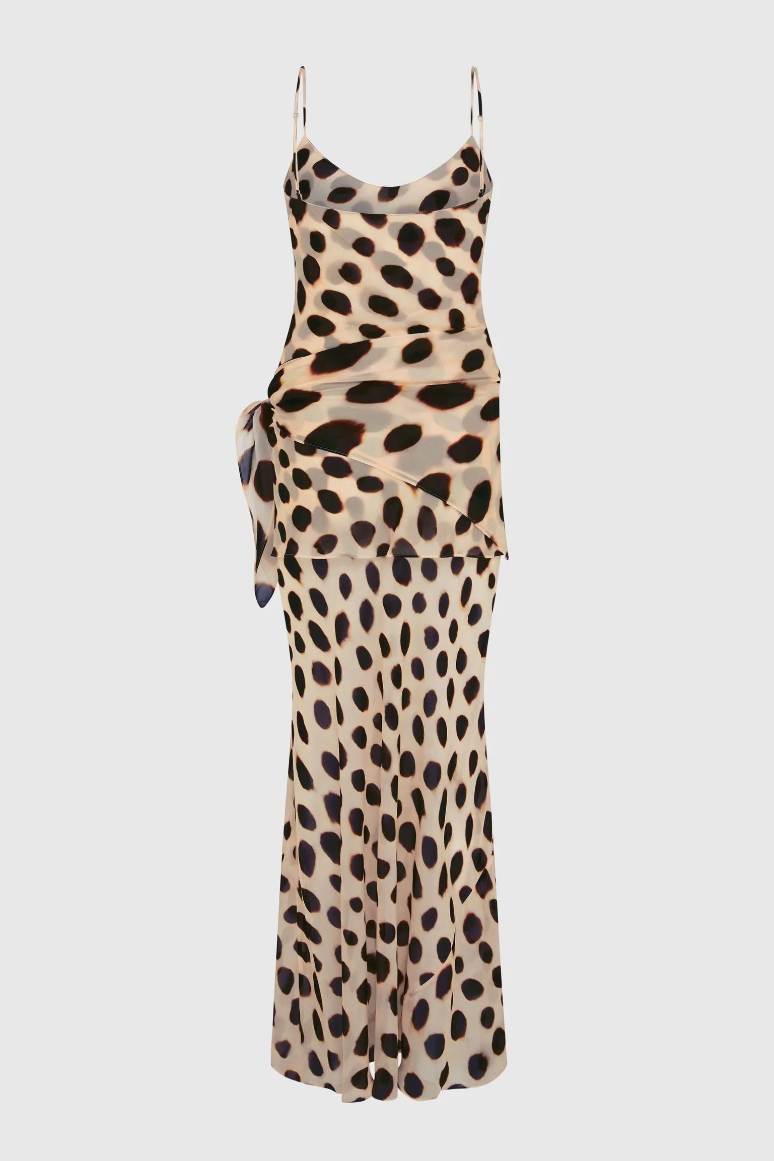Ozias Leopard Polka Dot Pattern Scoop Neck Removable Scarf Detail Slip Maxi Dress