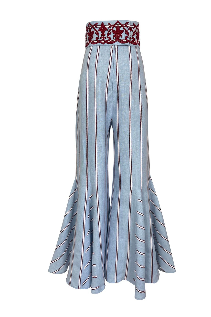 Delirio Linen-Blend Set with Printed Embroidery and Stripe Patterns