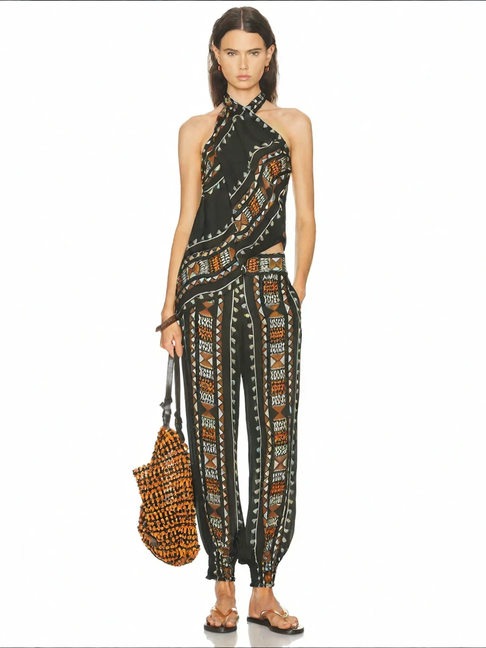 Bohemian Halter Print Wide-Leg Set